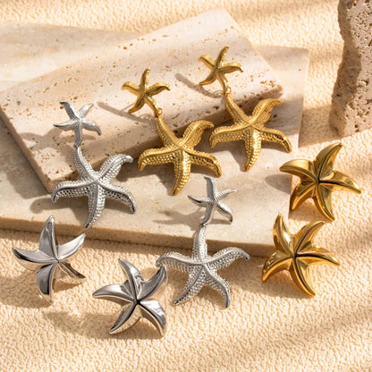 1 Pair Simple Style Starfish Plating 304 Stainless Steel Drop Earrings