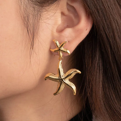 1 Pair Simple Style Starfish Plating 304 Stainless Steel Drop Earrings