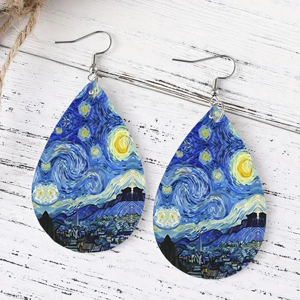 1 Pair Simple Style Starry Sky Life Tree Water Drop PU Leather Drop Earrings