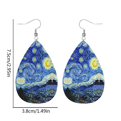 1 Pair Simple Style Starry Sky Life Tree Water Drop PU Leather Drop Earrings