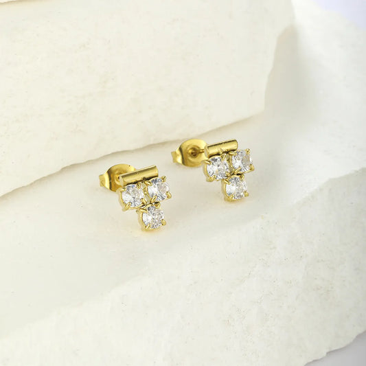 1 Pair Simple Style Streetwear Geometric Plating Inlay Stainless Steel Artificial Diamond Ear Studs