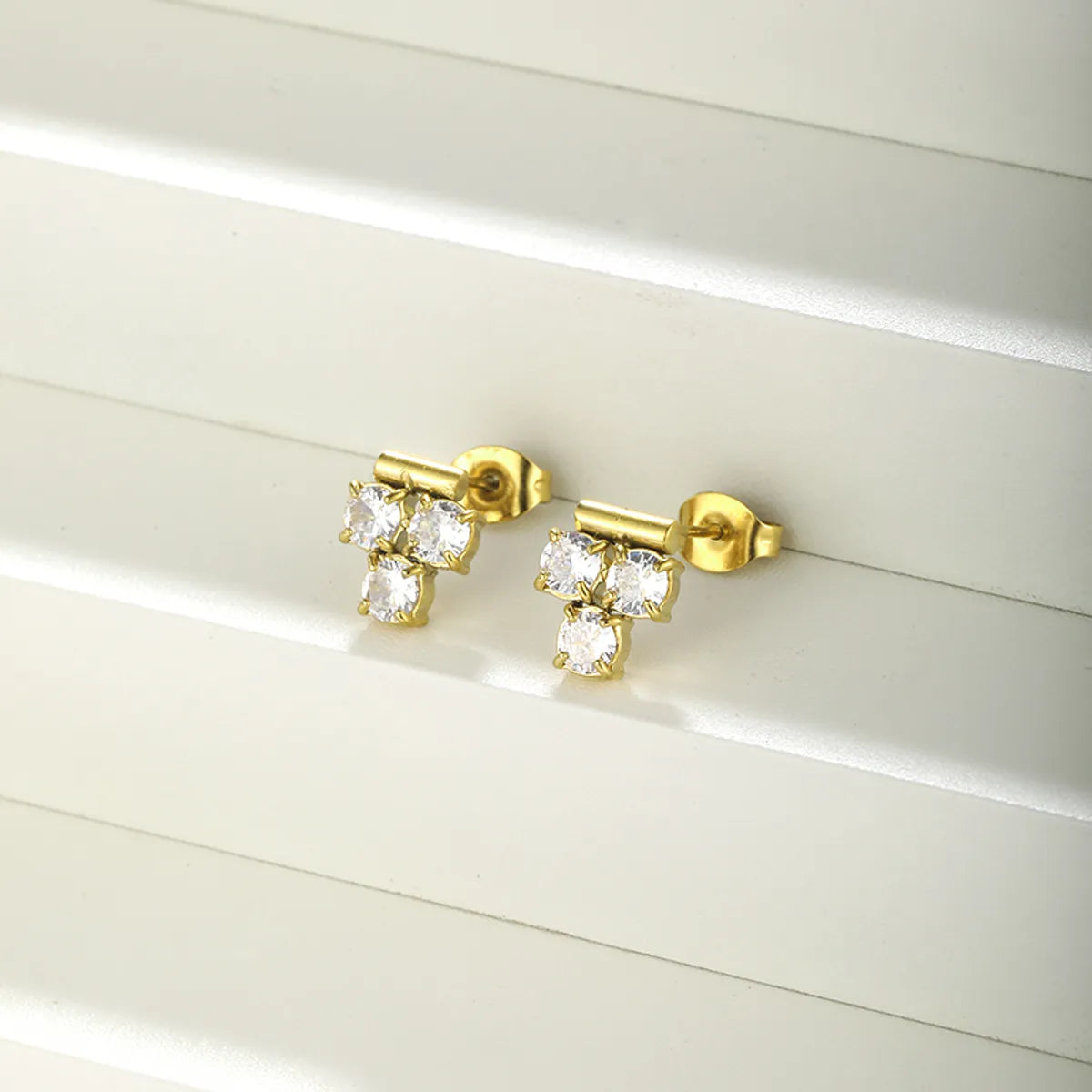 1 Pair Simple Style Streetwear Geometric Plating Inlay Stainless Steel Artificial Diamond Ear Studs