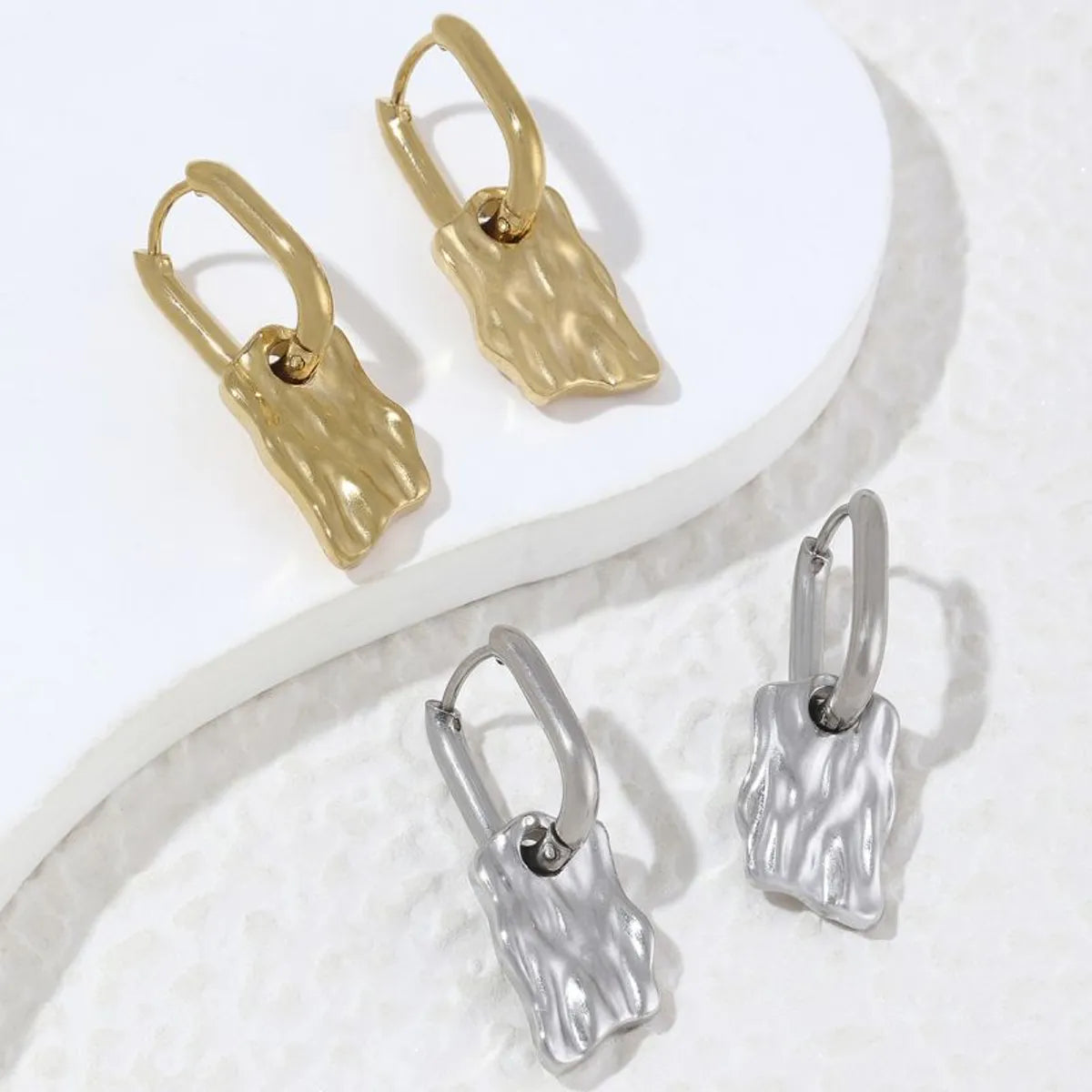 1 Pair Simple Style Streetwear Geometric Polishing Plating Stainless Steel 18k Gold Plated Drop Earrings