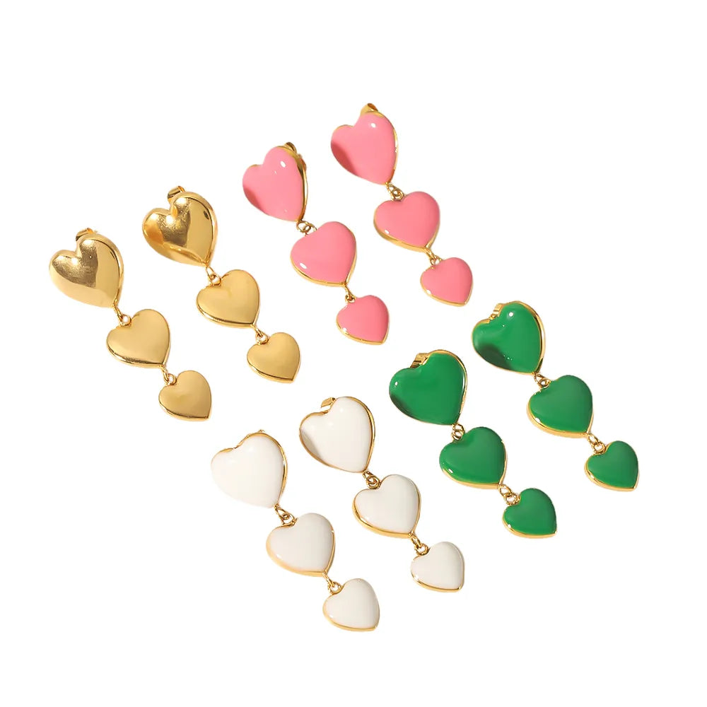 1 Pair Simple Style Streetwear Heart Shape Polishing Plating 304 Stainless Steel Drop Earrings