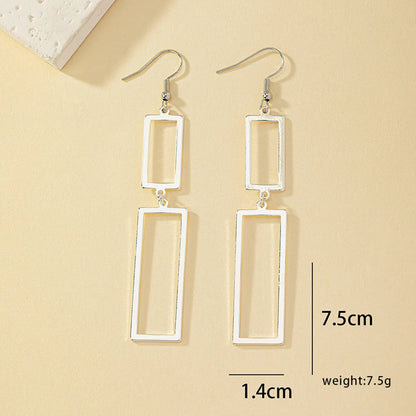 1 Pair Simple Style Streetwear Rectangle Plating Hollow Out Alloy Silver Plated Drop Earrings