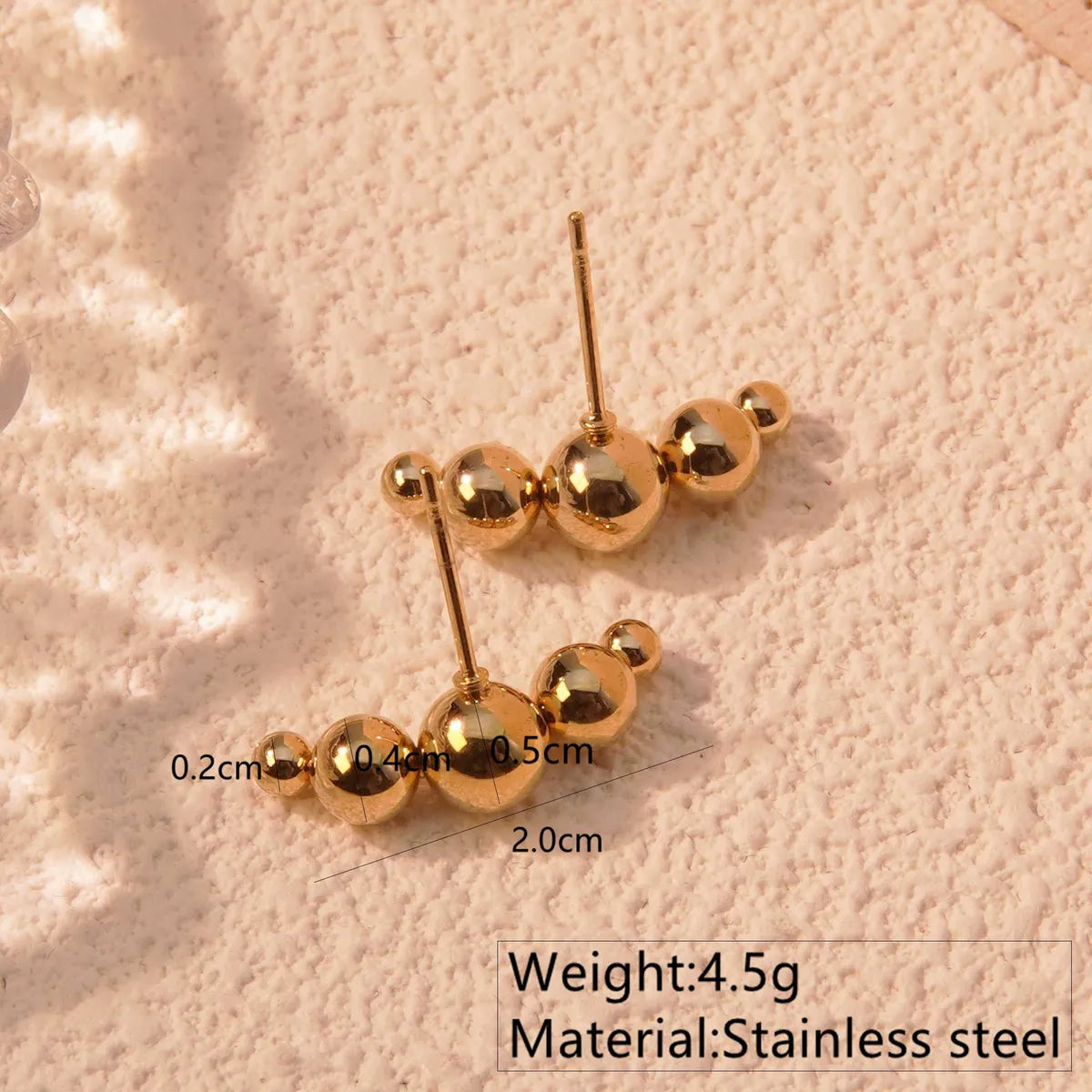 1 Pair Simple Style Streetwear Small Bead Ball Plating 304 Stainless Steel 18K Gold Plated Ear Studs