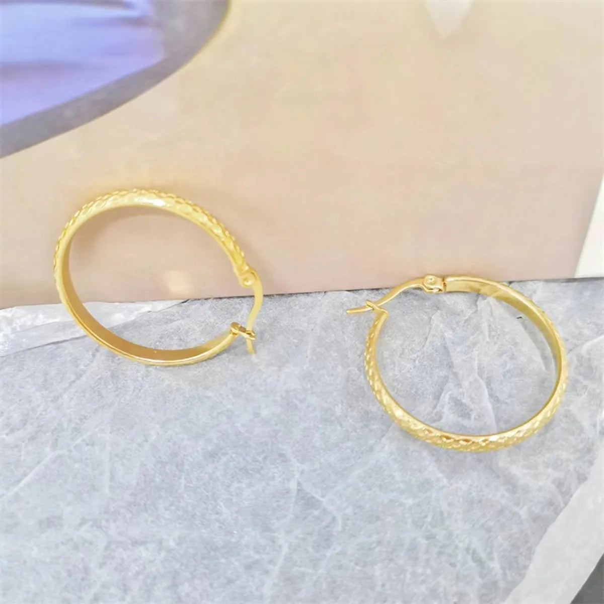 1 Pair Simple Style Streetwear Solid Color Plating Stainless Steel Hoop Earrings