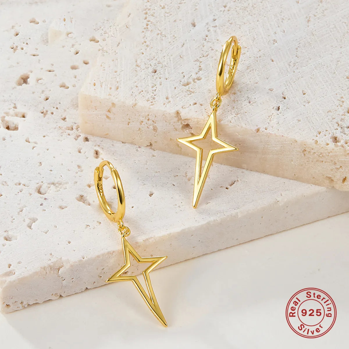 1 Pair Simple Style Streetwear Star Plating Hollow Out Sterling Silver 18k Gold Plated White Gold Plated Drop Earrings