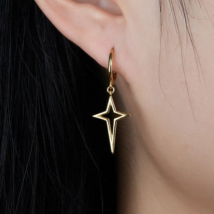 1 Pair Simple Style Streetwear Star Plating Hollow Out Sterling Silver 18k Gold Plated White Gold Plated Drop Earrings