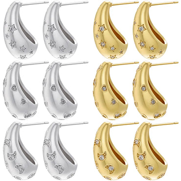 1 Pair Simple Style Streetwear Water Droplets Plating Inlay Copper Zircon 18k Gold Plated Ear Studs