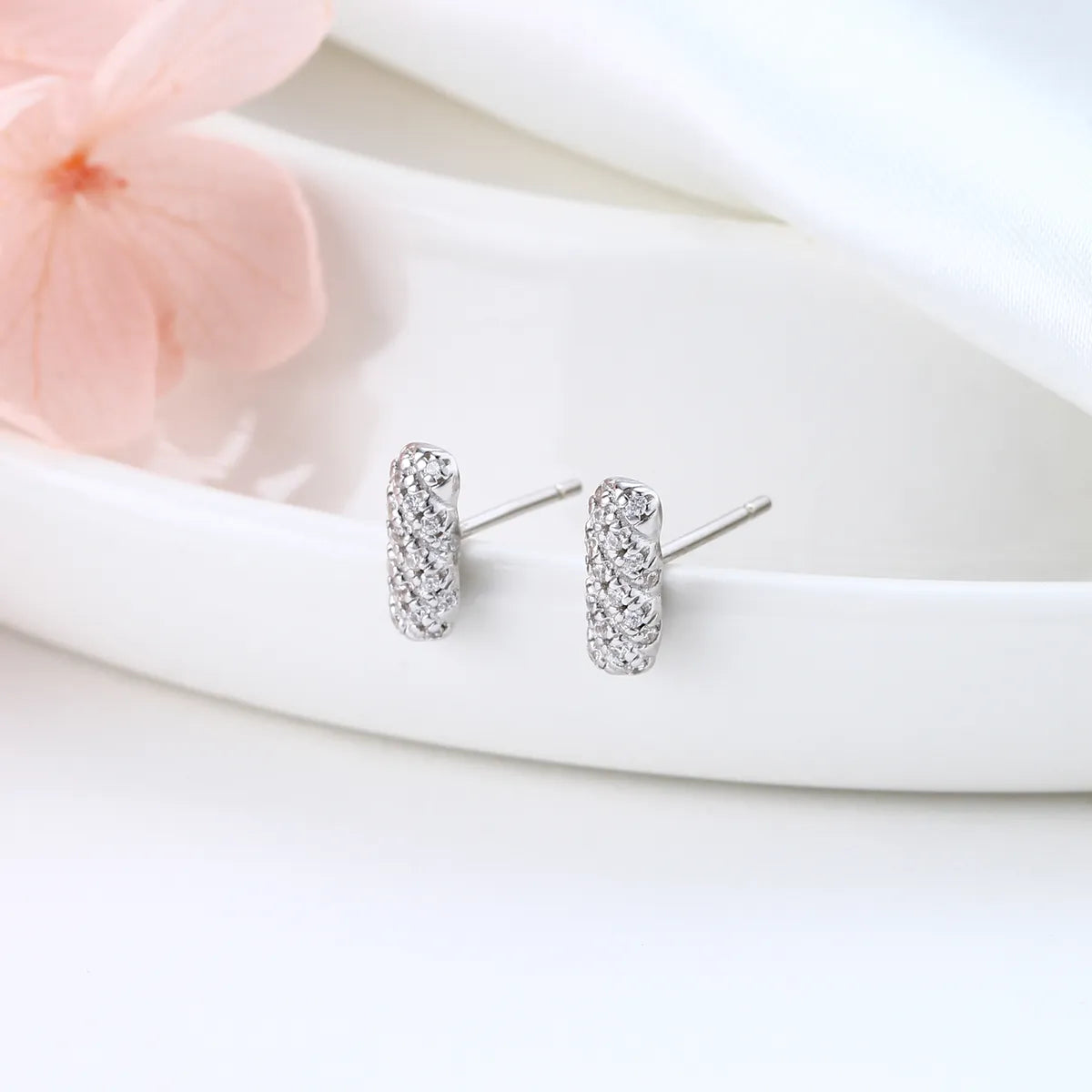 1 Pair Simple Style Stripe Plating Inlay Sterling Silver Zircon Ear Studs