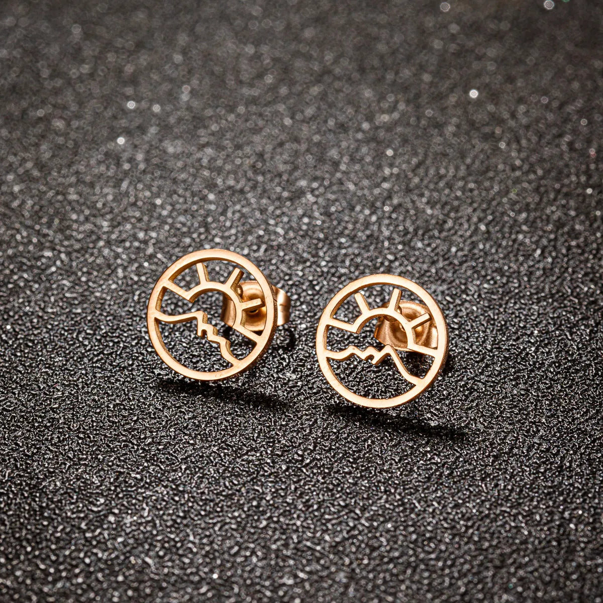 1 Pair Simple Style Sun Mountain Polishing Plating Stainless Steel 18k Gold Plated Ear Studs