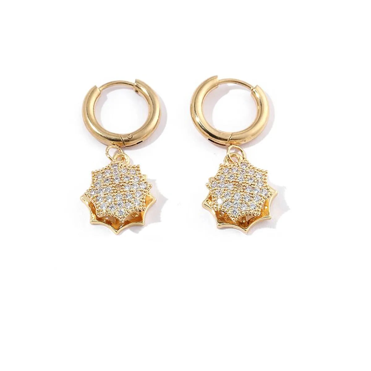 1 Pair Simple Style Sun Polishing Plating Inlay Stainless Steel Zircon 18K Gold Plated Drop Earrings