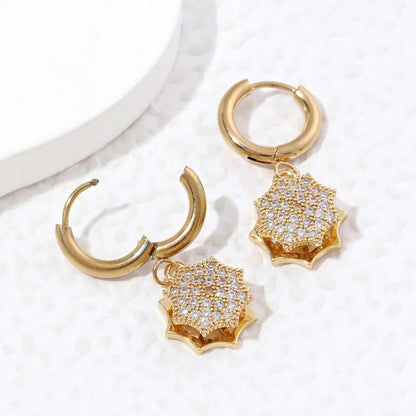 1 Pair Simple Style Sun Polishing Plating Inlay Stainless Steel Zircon 18K Gold Plated Drop Earrings