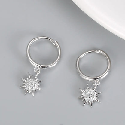 1 Pair Simple Style Sun Sterling Silver Inlay Zircon Drop Earrings