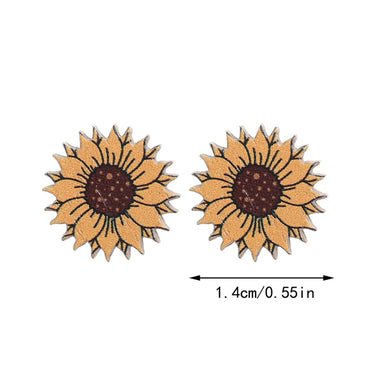 1 Pair Simple Style Sunflower Wood Ear Studs