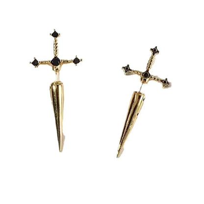 1 Pair Simple Style Sword Inlay Metal Rhinestones Ear Studs