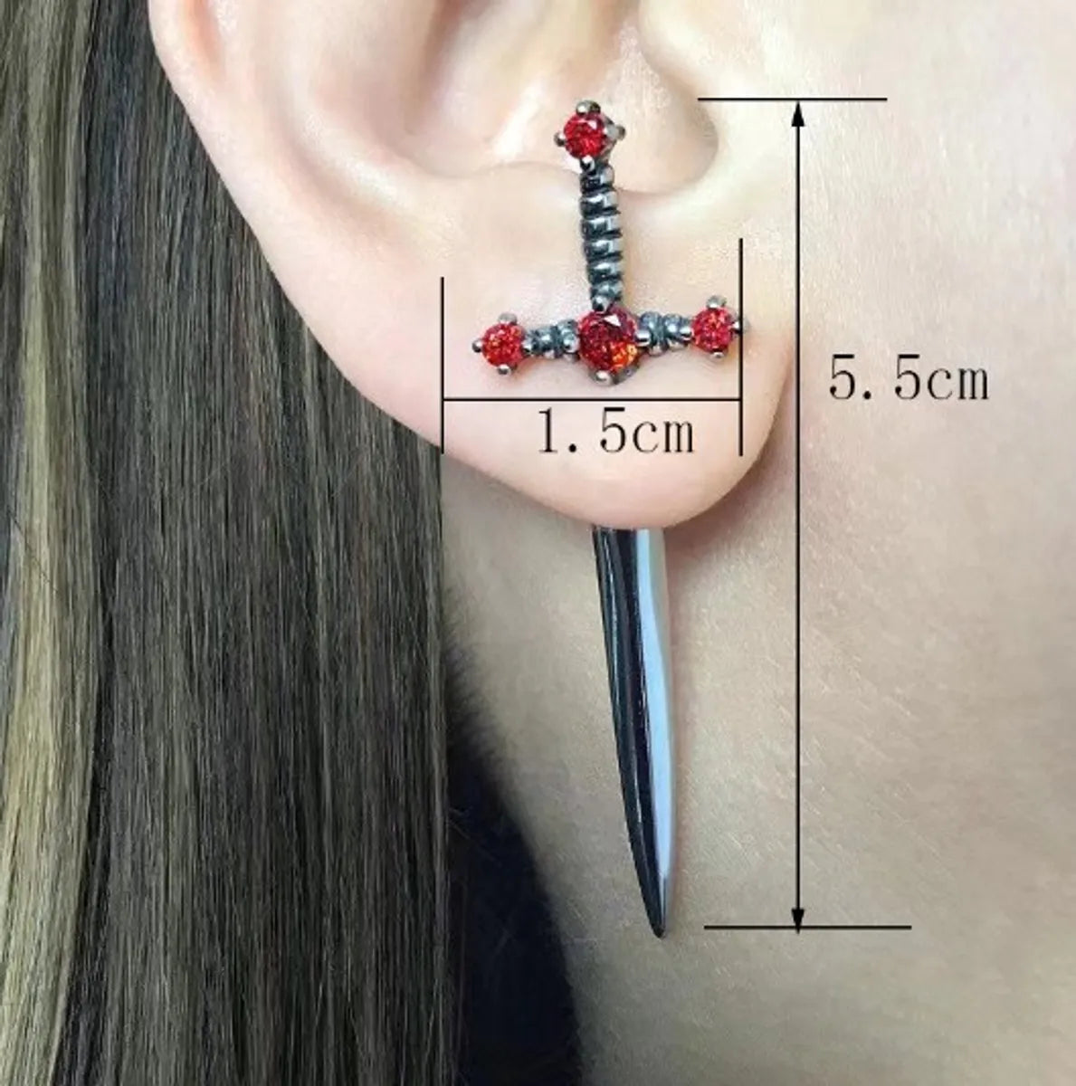 1 Pair Simple Style Sword Inlay Metal Rhinestones Ear Studs