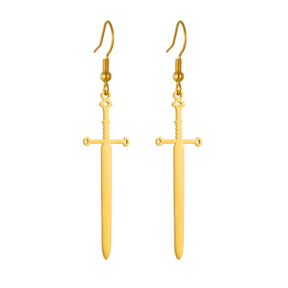 1 Pair Simple Style Sword Plating Titanium Steel 18k Gold Plated Drop Earrings