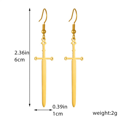 1 Pair Simple Style Sword Plating Titanium Steel 18k Gold Plated Drop Earrings