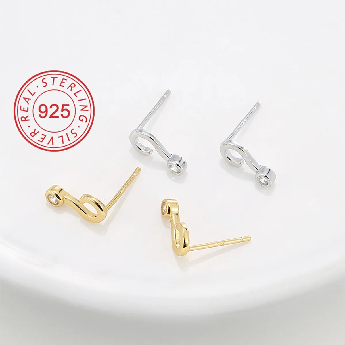 1 Pair Simple Style Symbol Plating Inlay Sterling Silver Zircon 18k Gold Plated Silver Plated Ear Studs