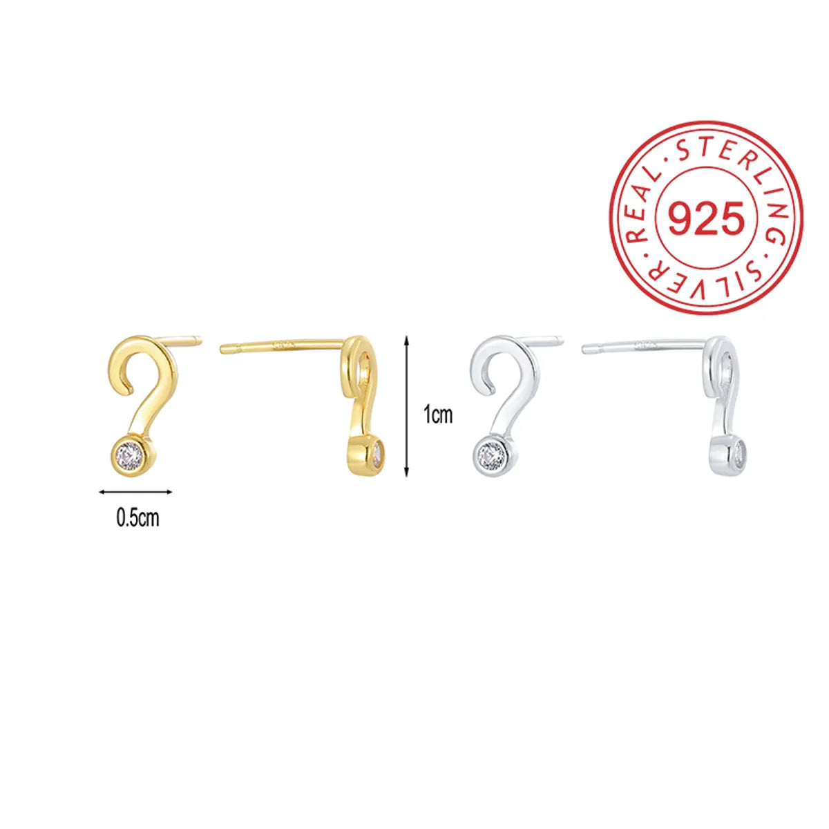 1 Pair Simple Style Symbol Plating Inlay Sterling Silver Zircon 18k Gold Plated Silver Plated Ear Studs