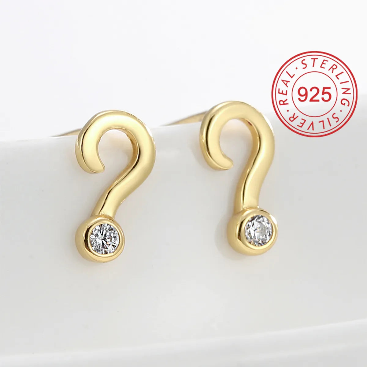 1 Pair Simple Style Symbol Plating Inlay Sterling Silver Zircon 18k Gold Plated Silver Plated Ear Studs