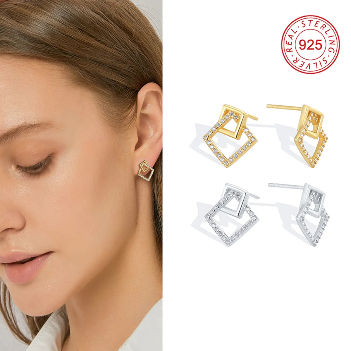 1 Pair Simple Style Symbol Plating Inlay Sterling Silver Zircon 18k Gold Plated Silver Plated Ear Studs