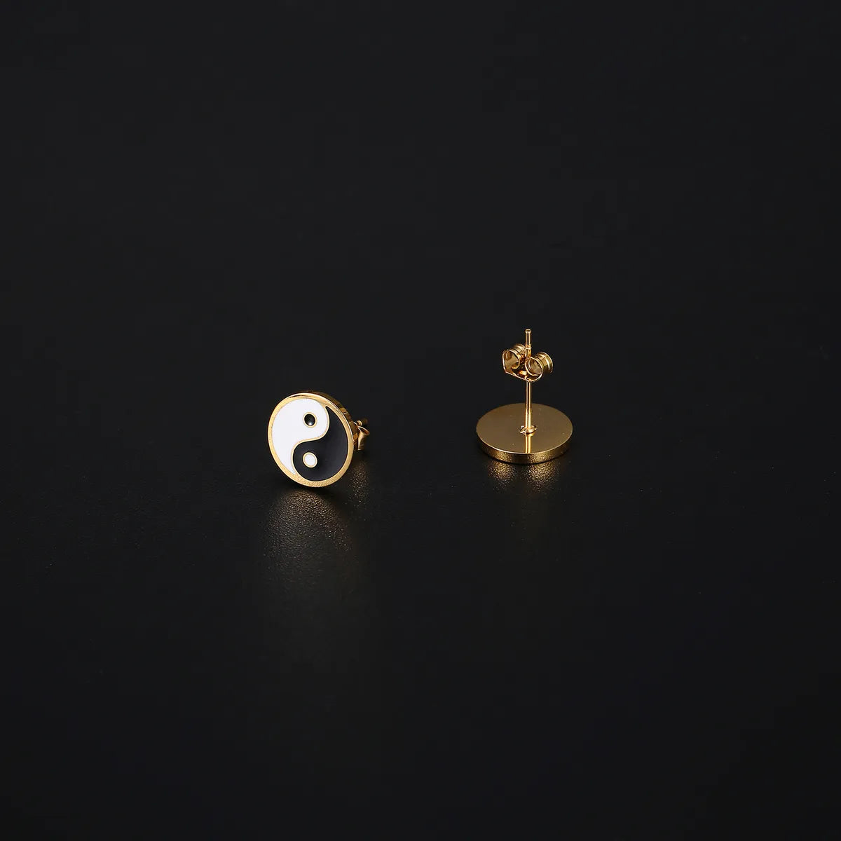 1 Pair Simple Style Tai Chi Epoxy Plating Stainless Steel 18k Gold Plated Ear Studs