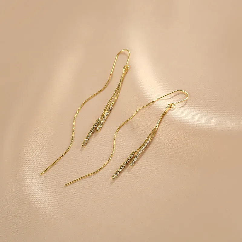 1 Pair Simple Style Tassel Chain Alloy Drop Earrings