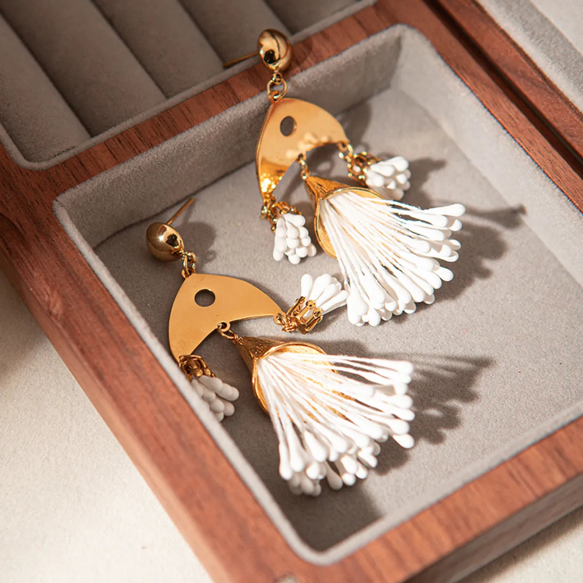 1 Pair Simple Style Tassel Fish Bone Plating Stainless Steel Drop Earrings