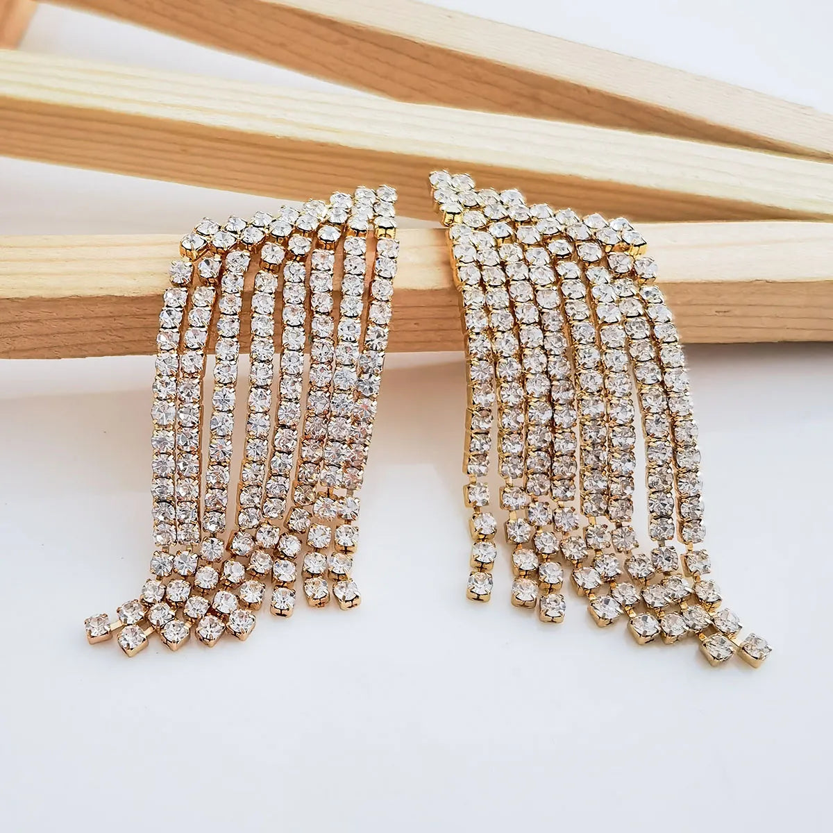 1 Pair Simple Style Tassel Inlay Alloy Rhinestones Drop Earrings