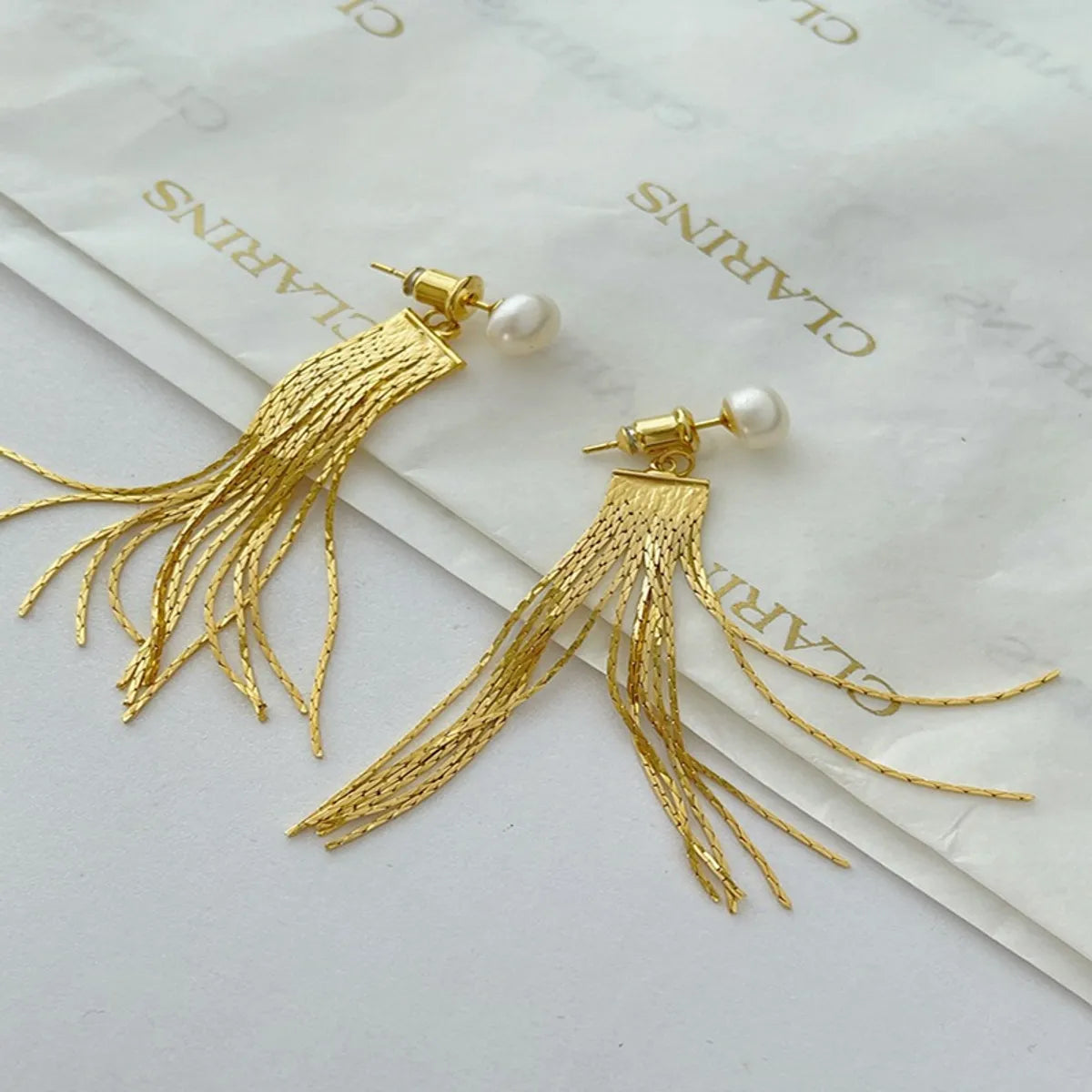 1 Pair Simple Style Tassel Metal Plating Artificial Pearls Women's Drop Earrings