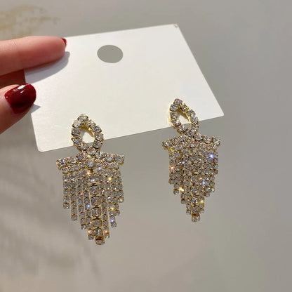 1 Pair Simple Style Tassel Plating Inlay Copper Artificial Rhinestones 14k Gold Plated Drop Earrings