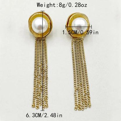 1 Pair Simple Style Tassel Plating Inlay Stainless Steel Artificial Pearls Gold Plated Drop Earrings