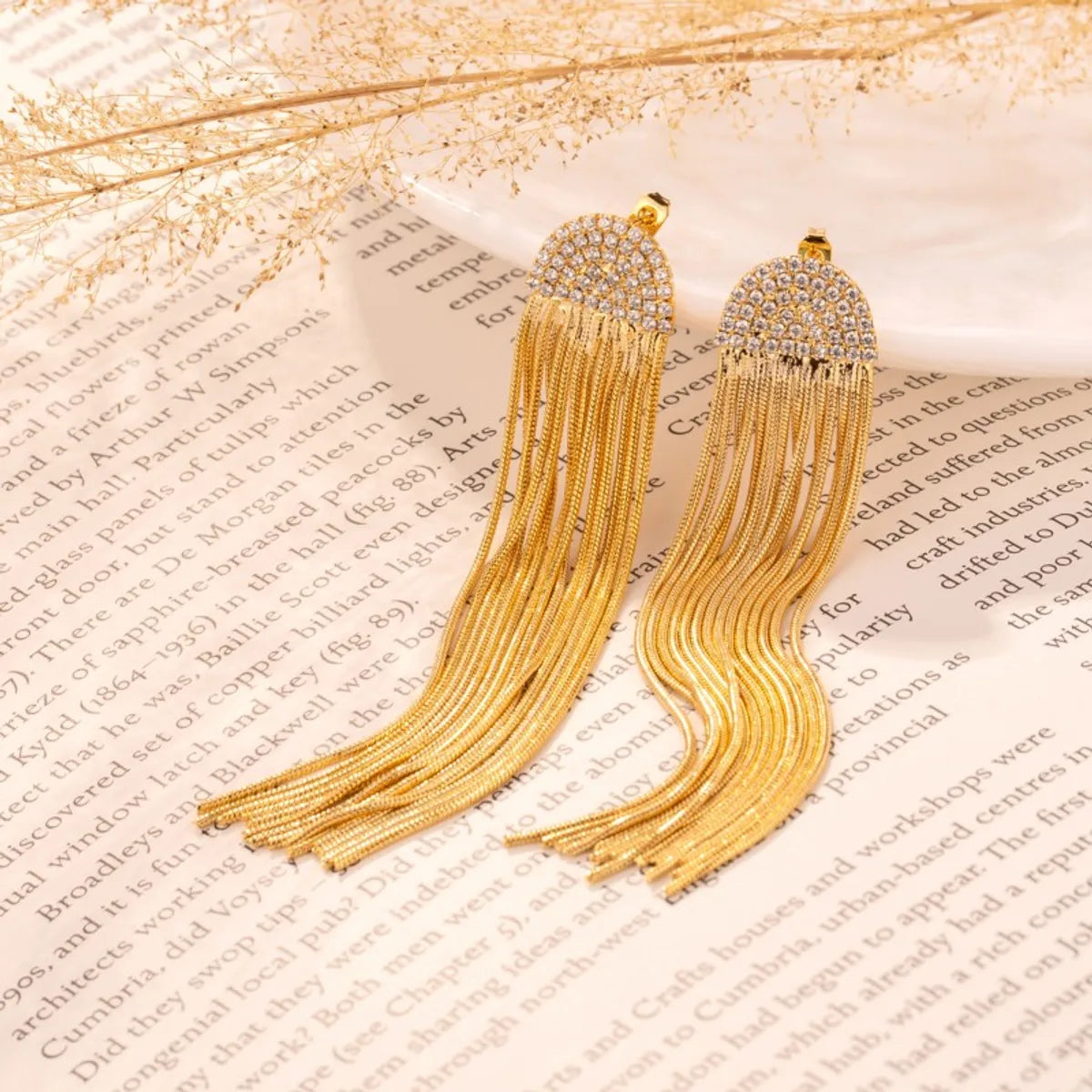 1 Pair Simple Style Tassel Plating Stainless Steel Gold Plated Drop Earrings