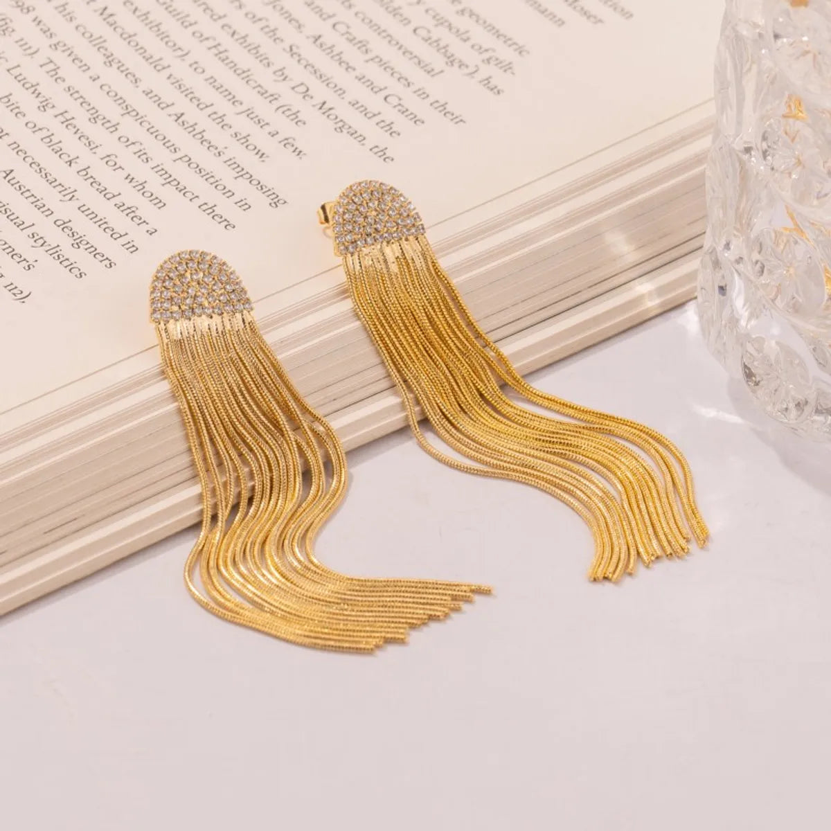 1 Pair Simple Style Tassel Plating Stainless Steel Gold Plated Drop Earrings