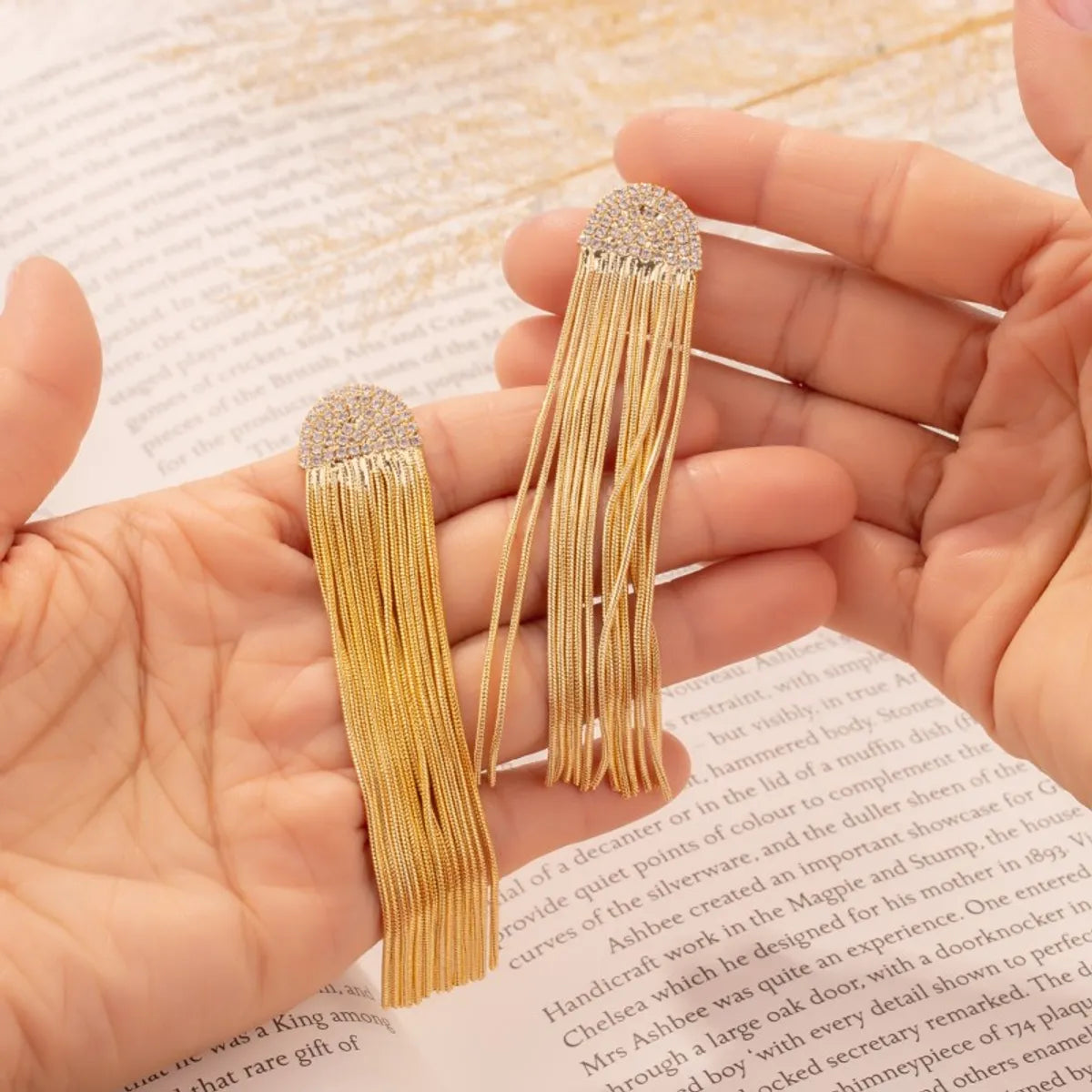 1 Pair Simple Style Tassel Plating Stainless Steel Gold Plated Drop Earrings