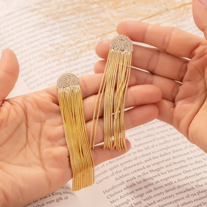 1 Pair Simple Style Tassel Plating Stainless Steel Gold Plated Drop Earrings