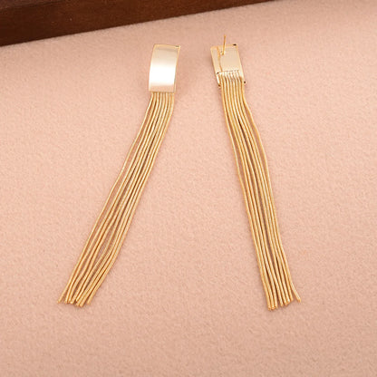 1 Pair Simple Style Tassel Rectangle Plating Copper 14k Gold Plated Drop Earrings