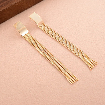 1 Pair Simple Style Tassel Rectangle Plating Copper 14k Gold Plated Drop Earrings