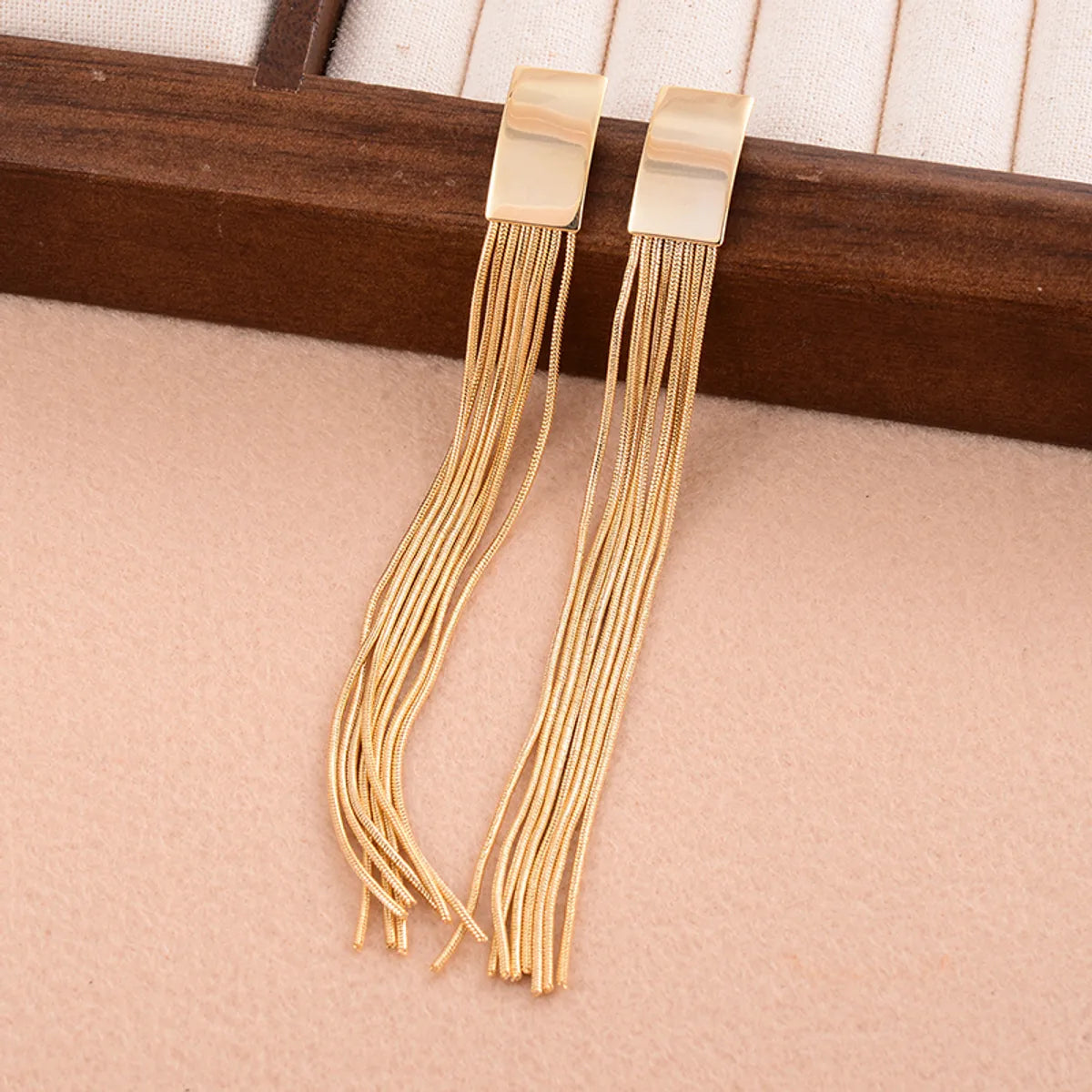 1 Pair Simple Style Tassel Rectangle Plating Copper 14k Gold Plated Drop Earrings