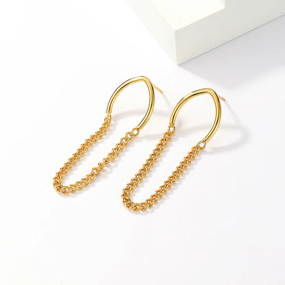 1 Pair Simple Style Tassel Solid Color Stainless Steel Plating Chain Gold Plated Drop Earrings