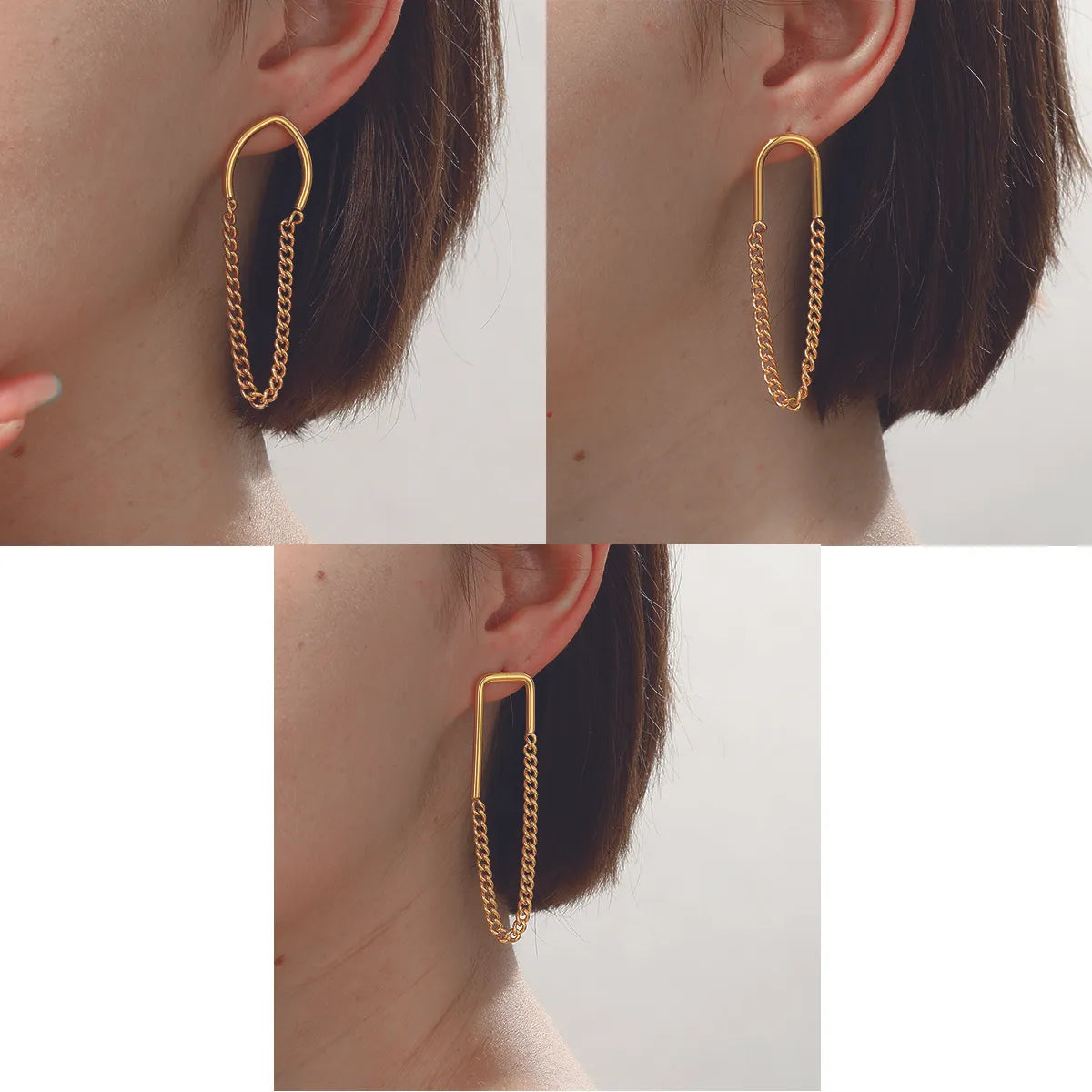 1 Pair Simple Style Tassel Solid Color Stainless Steel Plating Chain Gold Plated Drop Earrings