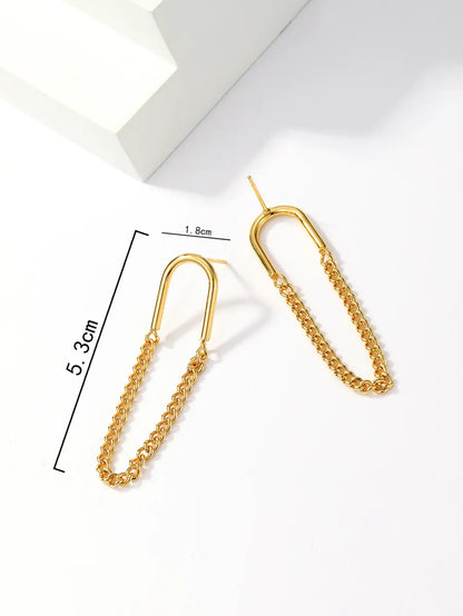 1 Pair Simple Style Tassel Solid Color Stainless Steel Plating Chain Gold Plated Drop Earrings