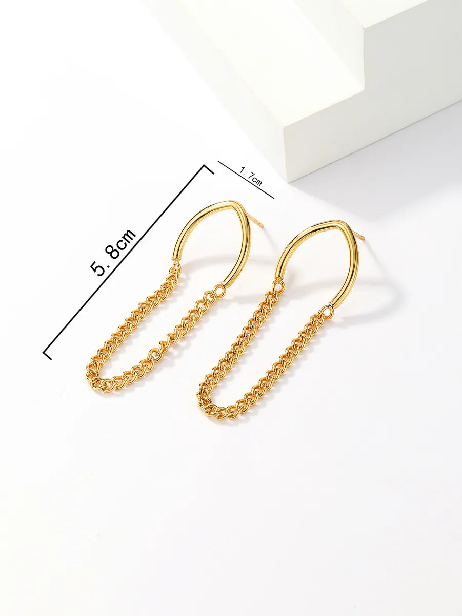 1 Pair Simple Style Tassel Solid Color Stainless Steel Plating Chain Gold Plated Drop Earrings