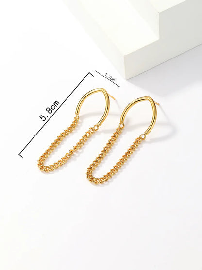 1 Pair Simple Style Tassel Solid Color Stainless Steel Plating Chain Gold Plated Drop Earrings