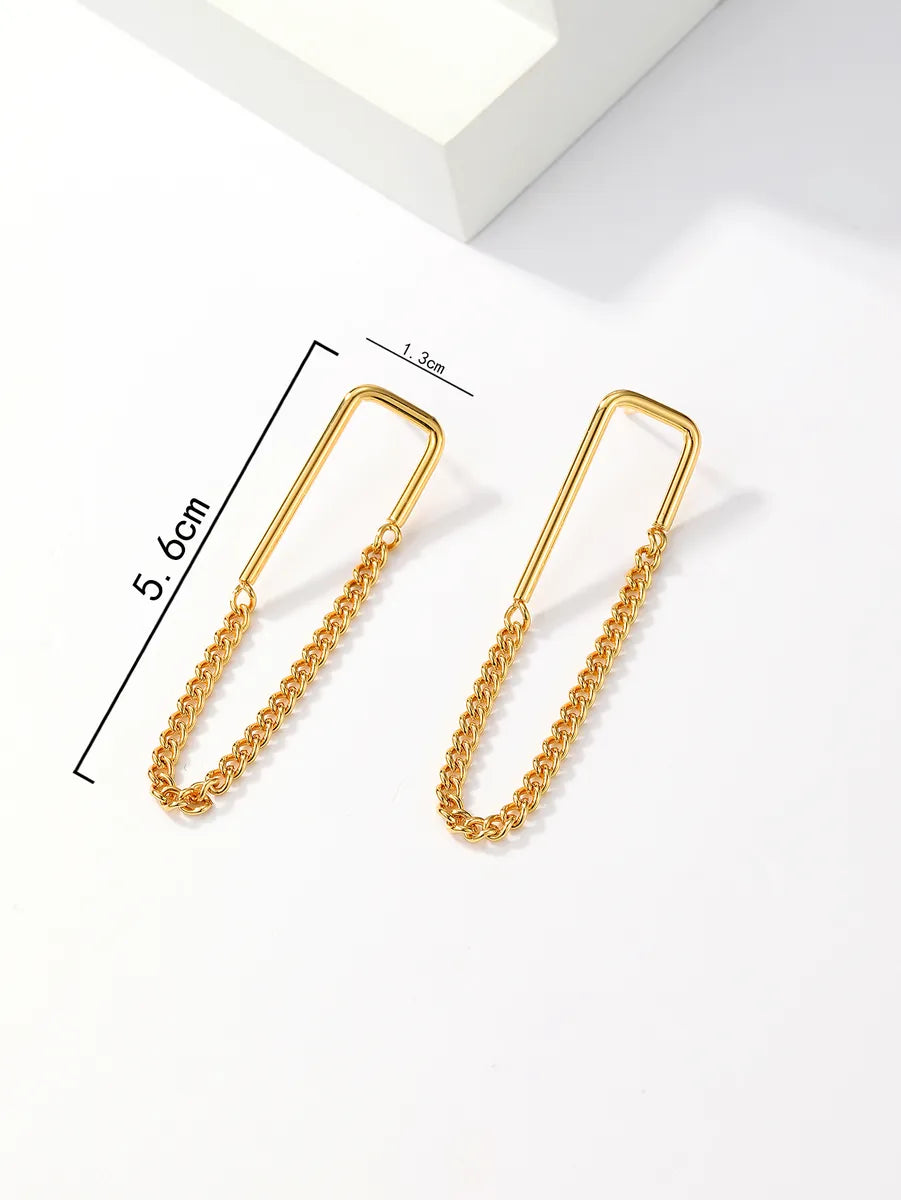 1 Pair Simple Style Tassel Solid Color Stainless Steel Plating Chain Gold Plated Drop Earrings