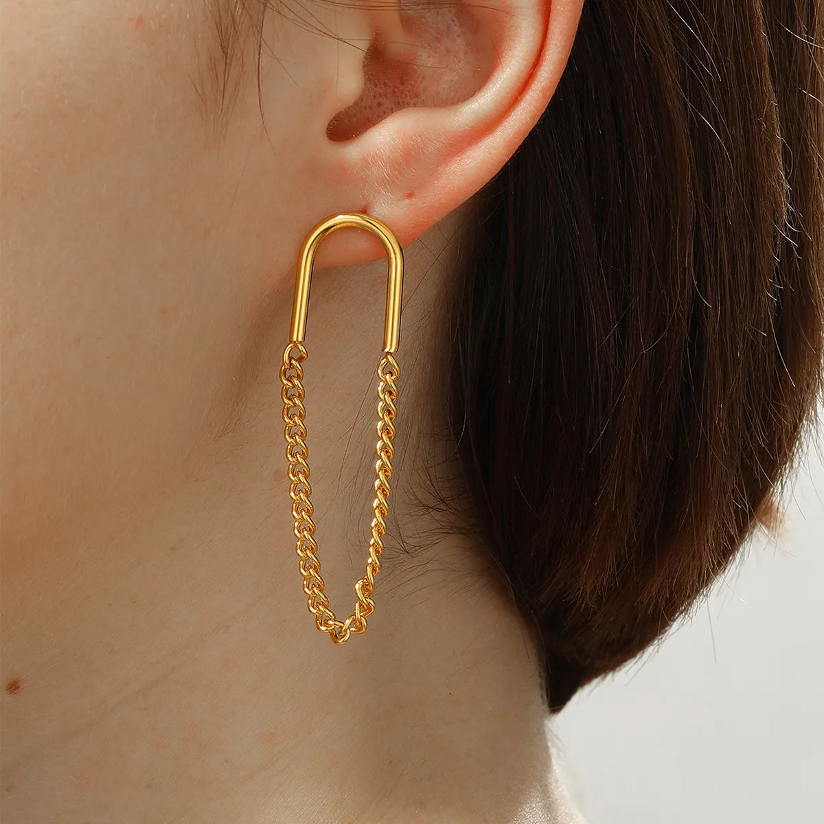 1 Pair Simple Style Tassel Solid Color Stainless Steel Plating Chain Gold Plated Drop Earrings