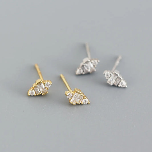 1 Pair Simple Style Trapezoid Sterling Silver Inlay Zircon Ear Studs